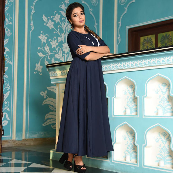 Scallop Blue Crepe Dress