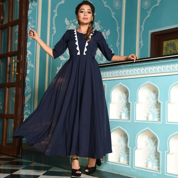 Scallop Blue Crepe Dress