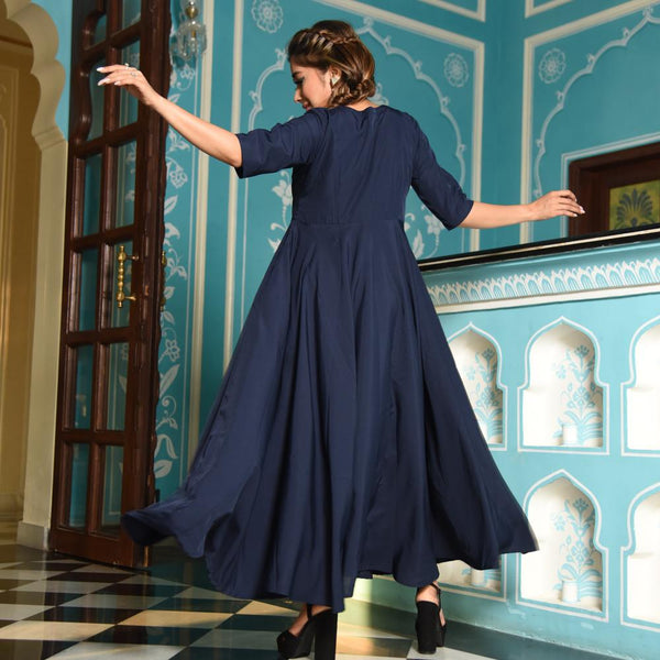Scallop Blue Crepe Dress