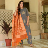 Orange Grey Suit Set