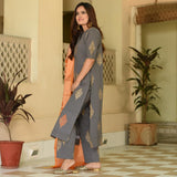 Orange Grey Suit Set