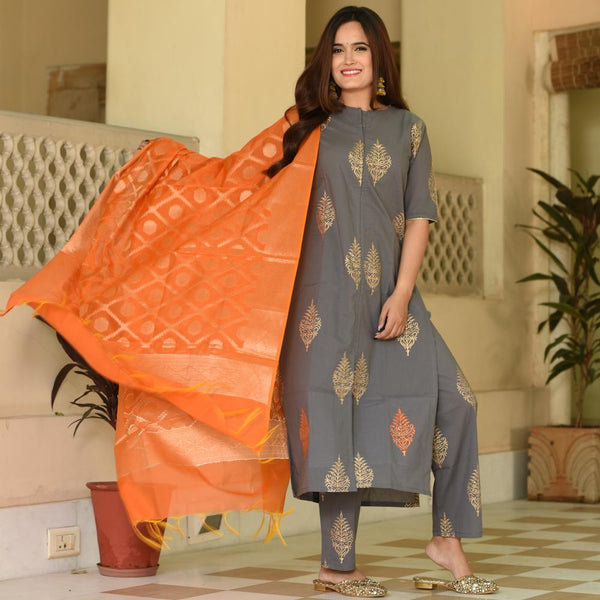 Orange Grey Suit Set
