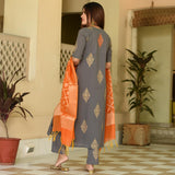 Orange Grey Suit Set
