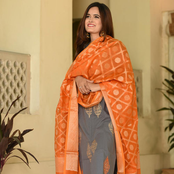Orange Grey Suit Set