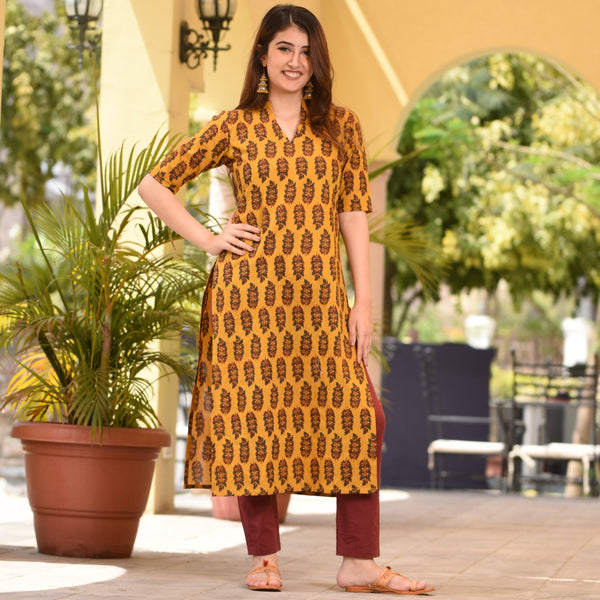 Tangerine Cotton Kurta Set