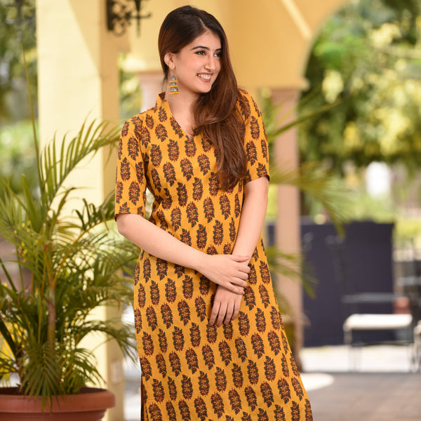 Tangerine Cotton Kurta Set