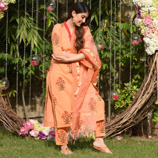 Peachy Cotton Suit Set