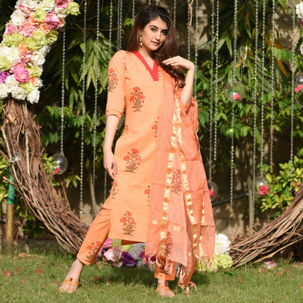 Peachy Cotton Suit Set