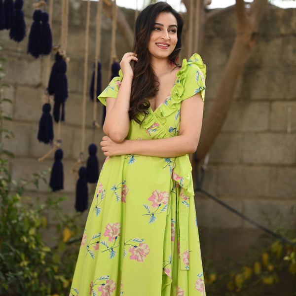 Ruffles Wrap Cotton Dress