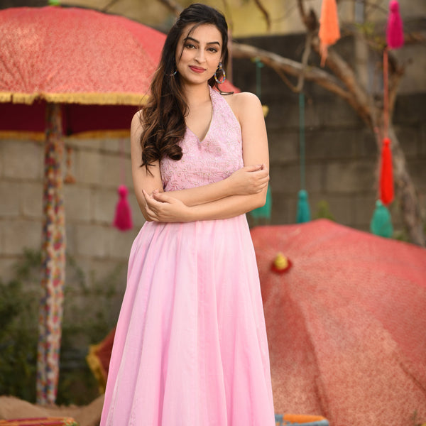 Blush Halter Cotton Dress