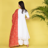 White Suit & Bandhej Print Dupatta