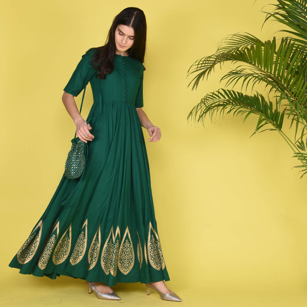 Green Kalidar Dress & Potli