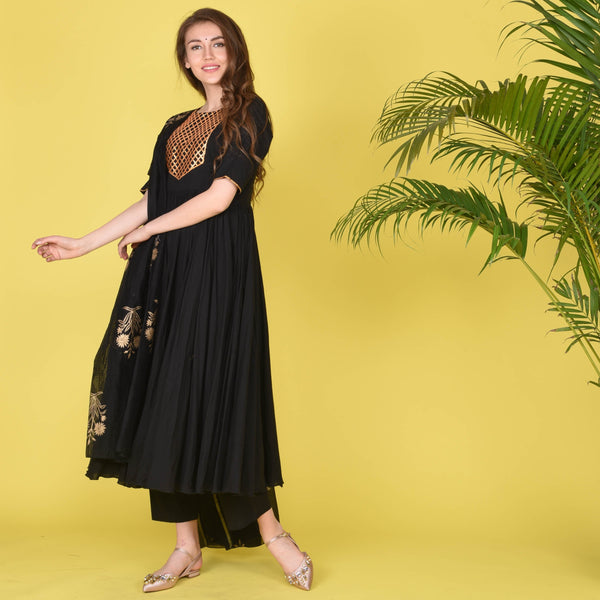 Black Suit & Chanderi Dupatta