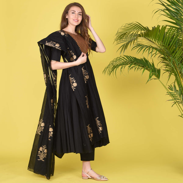 Black Suit & Chanderi Dupatta