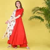 Red Plain Tassels Dupatta
