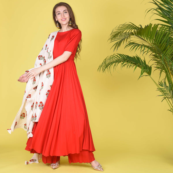 Red Plain Tassels Dupatta