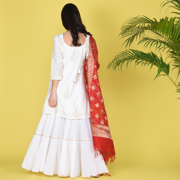 White Sharara With Bandhani