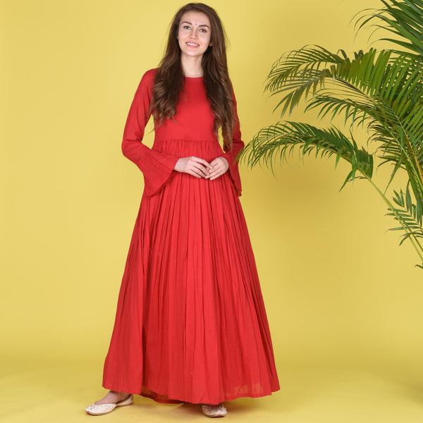 Red Plain Dress With Tassels