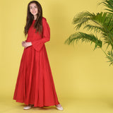 Red Plain Dress With Tassels