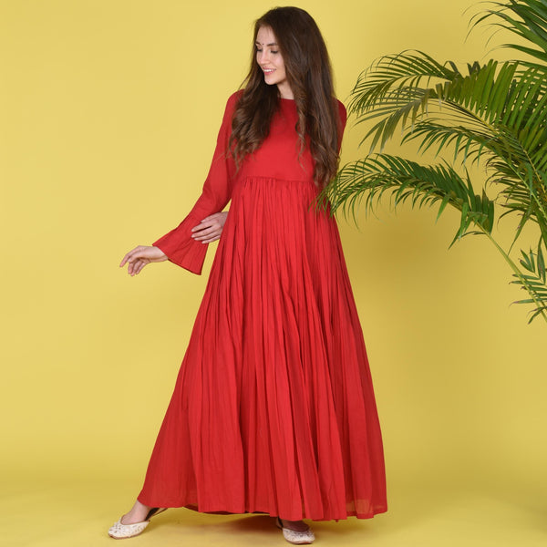 Red Plain Dress With Tassels