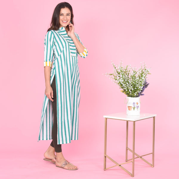 Bella Aqua Cotton Kurta