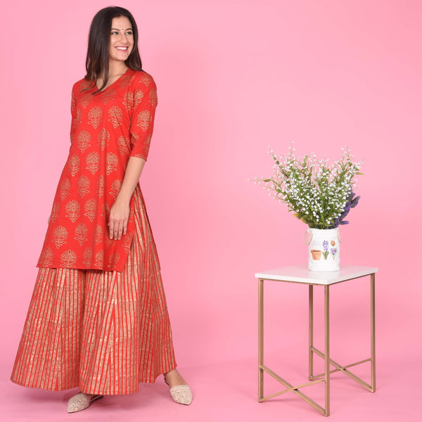 Red Stripes Kurta Set