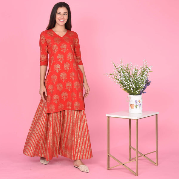 Red Stripes Kurta Set