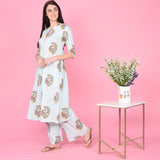 Peacock Print Kurta Set