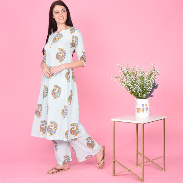 Peacock Print Kurta Set