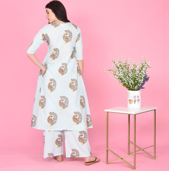 Peacock Print Kurta Set
