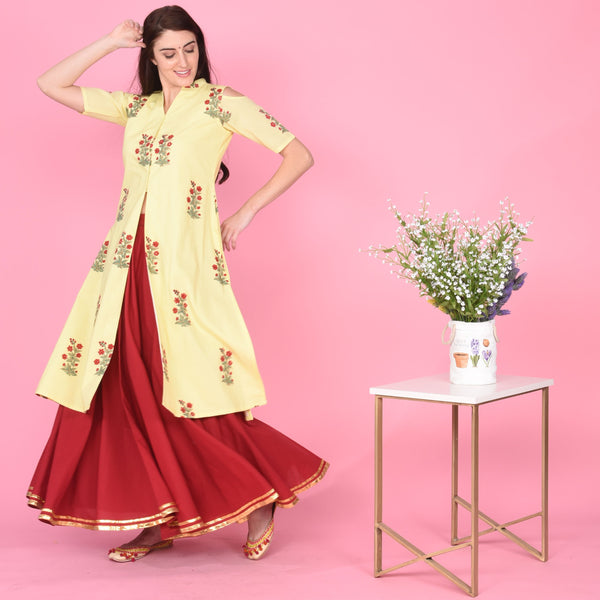 Yellow Red Kurta Skirt