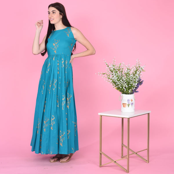 Golden Bird Print Dress