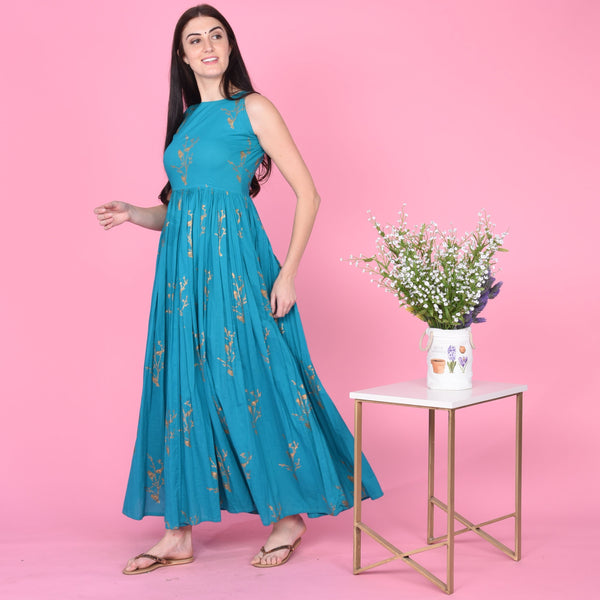 Golden Bird Print Dress
