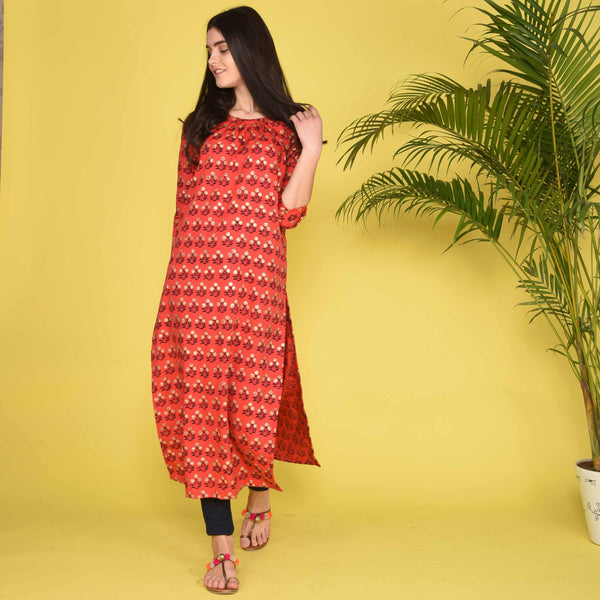 Red Crepe Kurta