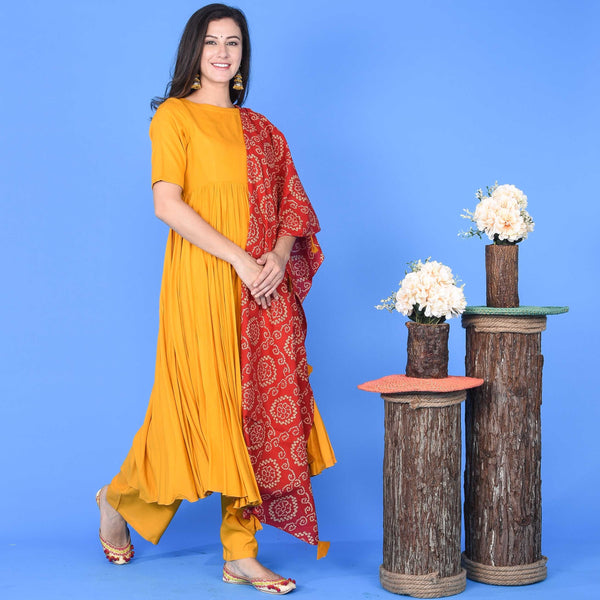 Tan Bandhani Suit Set