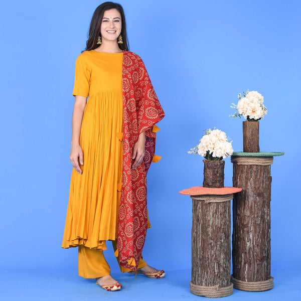 Tan Bandhani Suit Set