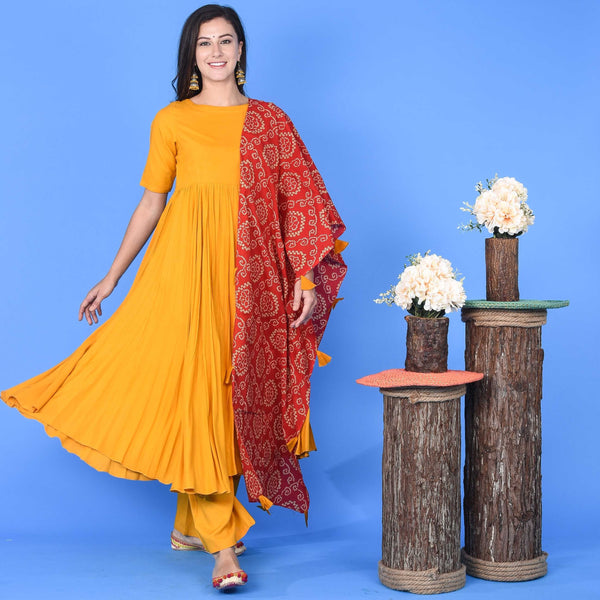 Tan Bandhani Suit Set