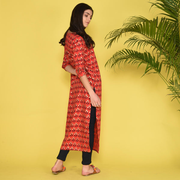 Red Crepe Kurta