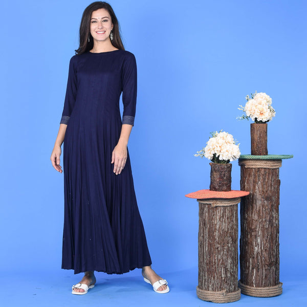 Plain Rayon Dress Blue