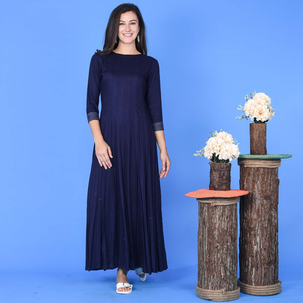 Plain Rayon Dress Blue