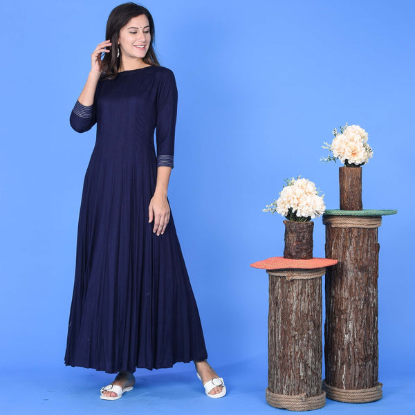 Plain Rayon Dress Blue