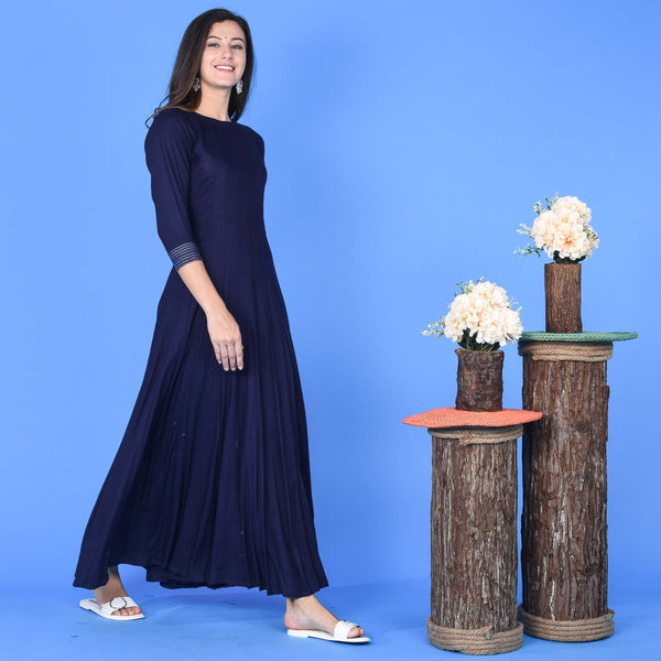 Plain Rayon Dress Blue