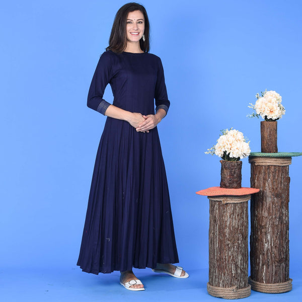 Plain Rayon Dress Blue