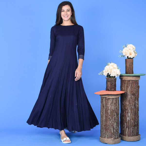 Plain Rayon Dress Blue