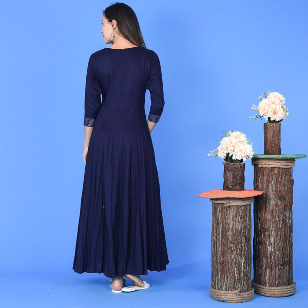 Plain Rayon Dress Blue