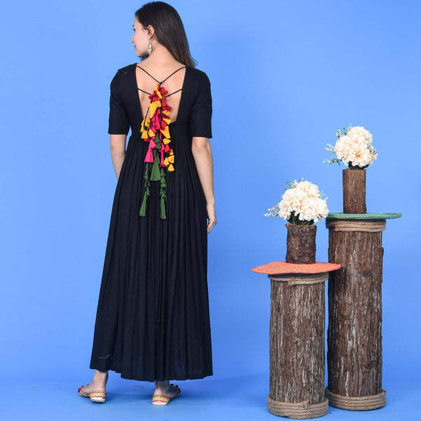 Black Dress Multicoloured Tassels