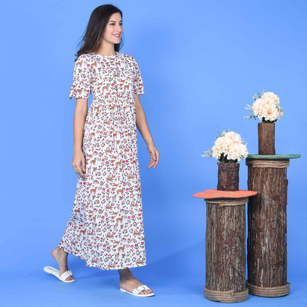 Deer Print Cotton Dress