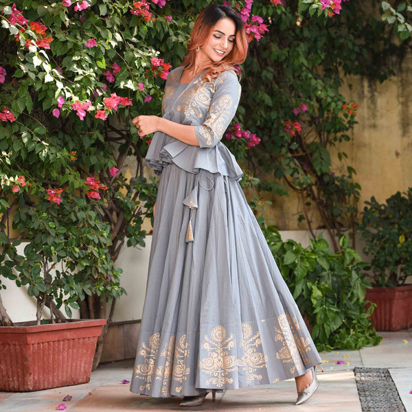 Grey Jacket Lehenga Set