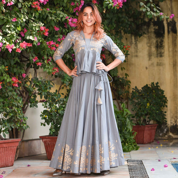 Grey Jacket Lehenga Set