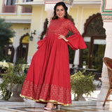 Red Frill Sleeves Dress